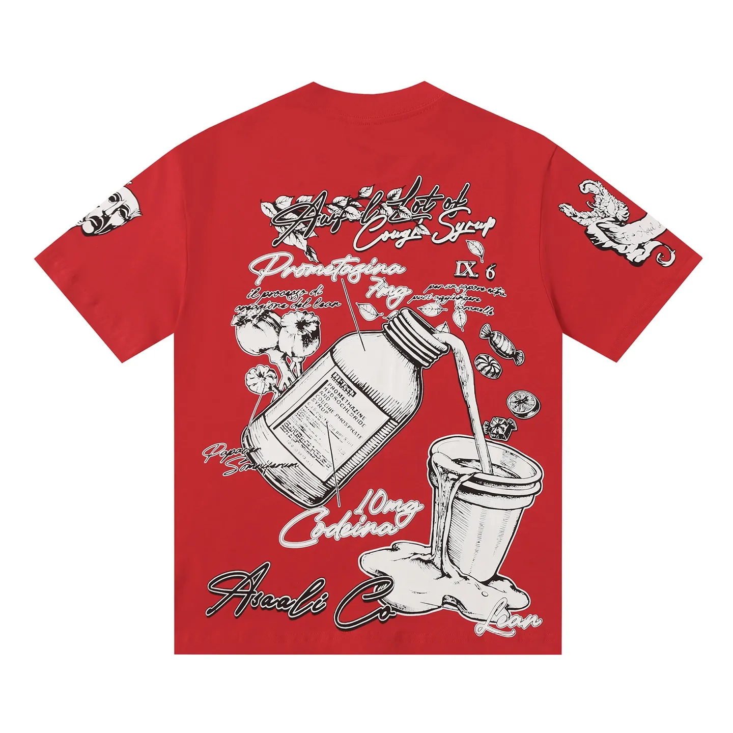 # I THAT'S A AWFUL LOT OF COUGH SYRUP In Stock Real shot American simple trendy brand loose casual T-shirt Fabric (fabric): 32 counts Weight combed double yarn pure cotton Sizes (size): S-M L X L Color (colour): Chinese red